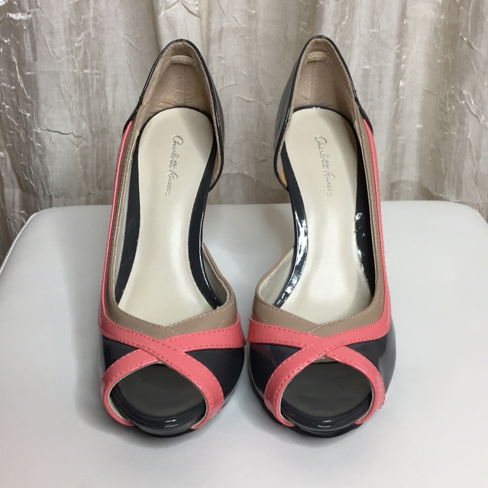 Gray, Pink and Tan colored Heels